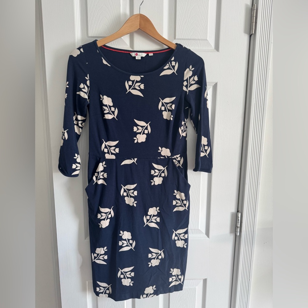 Boden Navy and Cream Floral Long Sleeve Dress